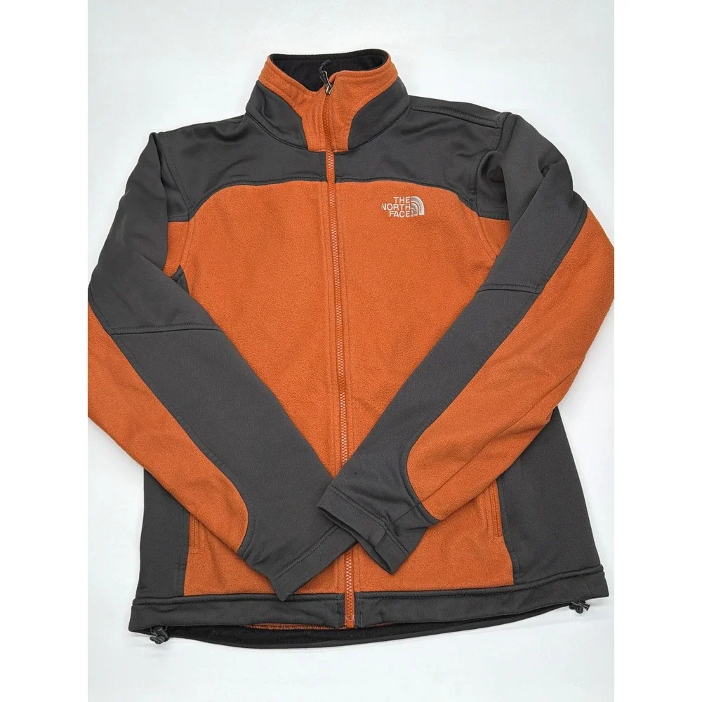 The‎ North Face Mens Full Zip Fleece Jacket Orange Grey Softshell Overlay Small